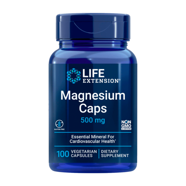 Life Extension Magnesium Caps, 500 mg - Essential Mineral Blend for Cardiovascular & Whole-Body Health - Gluten-Free, Non-GMO, Vegetarian - 100 Vegetarian Capsules