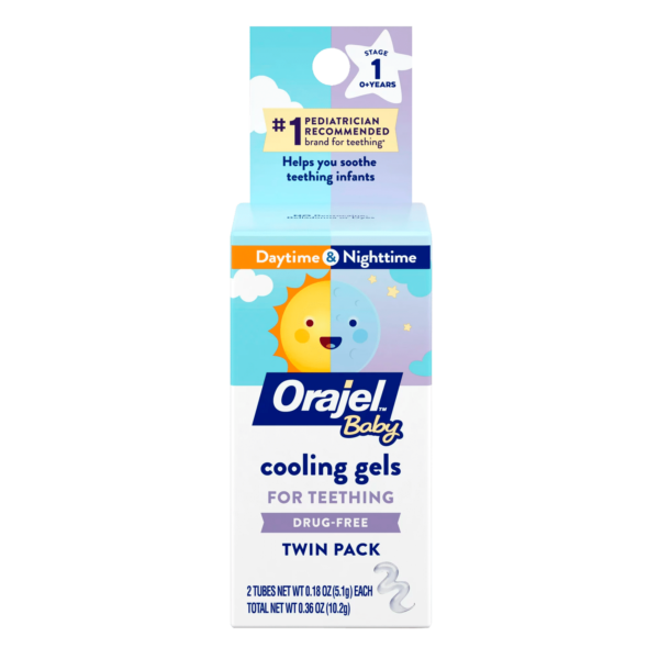 Orajel Baby Daytime & Nighttime Cooling Gels for Teething, Drug-Free, #1 Pediatrician Recommended Brand for Teething*, Two 0.18oz Tubes