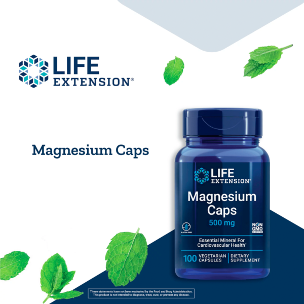 Life Extension Magnesium Caps, 500 mg - Essential Mineral Blend for Cardiovascular & Whole-Body Health - Gluten-Free, Non-GMO, Vegetarian - 100 Vegetarian Capsules - Image 4